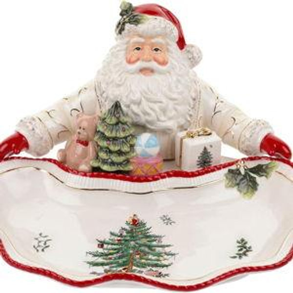 Spode Christmas Tree Gold Collection Figural Santa Dish, 12.25-Inch Holiday Décor Candy Bowl - Fine Earthenware with 22-Karat Gold Accents, Christmas Mantel Decoration & Holiday Tableware