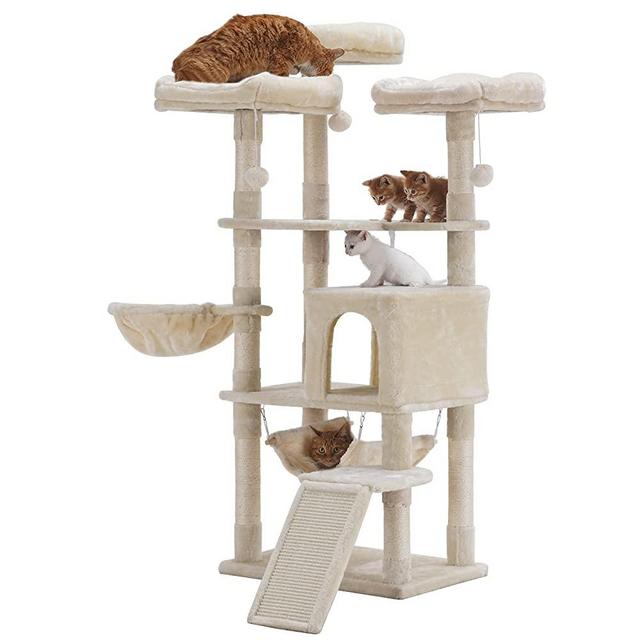 Hey-brother Multi-Level Cat Tree, Large Cat Tower with Bigger Hammock, 3 Cozy Perches, Scratching Posts, Stable for Kitten/Gig Cat