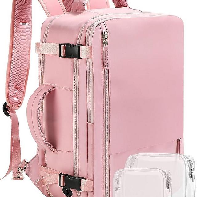 Beraliy Large Travel Backpack for Women Airline Approved, Carry On Backpack,17'' Laptop Backpack, Waterproof Personal Item Bag Durable Outdoor Daypack for College Weekender Business Hiking, Pink
