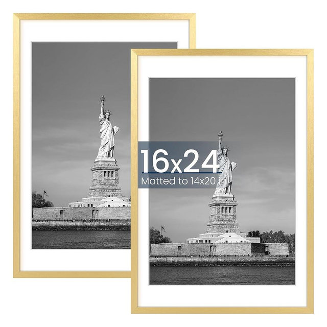 ENJOYBASICS 16x24 Picture Frame, Display Poster 14x20 with Mat or 16 x 24 Without Mat, Wall Gallery Photo Frames, Gold, 2 Pack