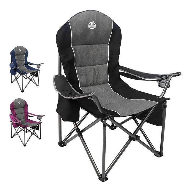 Northroad Oversized Portable Camping Chair, Full Padded Outdoor Folding Chair Support 350 LBS, Heavy Duty Lawn Chair with Cup Holder, Cooler Bag, Lumbar Support, Head Pocket for Adult-Black
