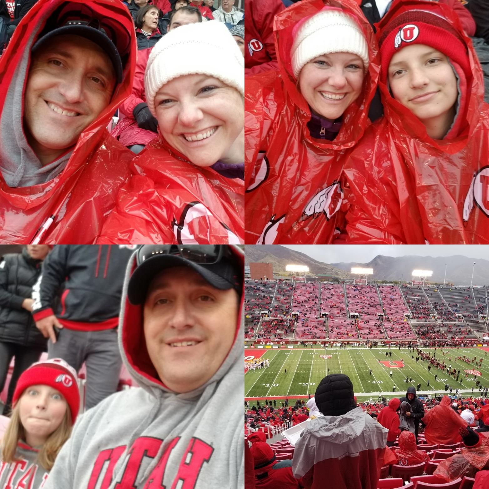 Natalie and Wayne took  Noah and JJ to a Utes game - and it was sooooooo rainy and cold