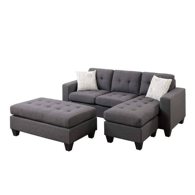 All In One Sectional With Ottoman And 2 Pillows Gray - Benzara