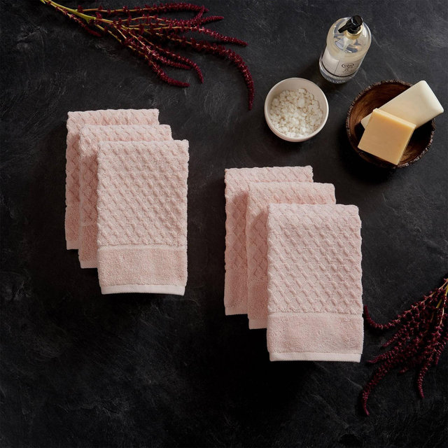 6pc Cotton Diamond Textured Hand Towel Set Blush - Isla Jade