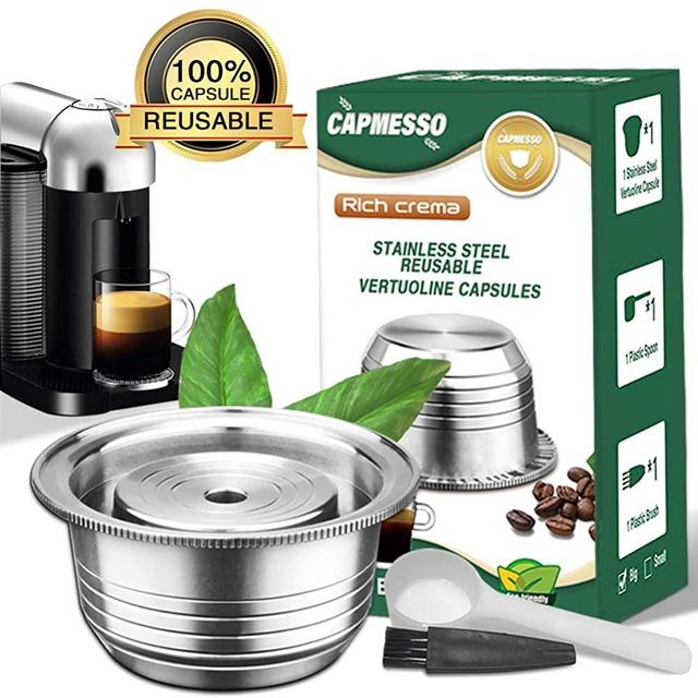 CAPMESSO Coffee Capsule, Stainless Steel Reusable Coffee Pod for Espresso Nespresso Refillable Vertuo Capsule Pod Vertuoline GCA1 and Delonghi ENV135 (8oz-Coffee Cup(Big)