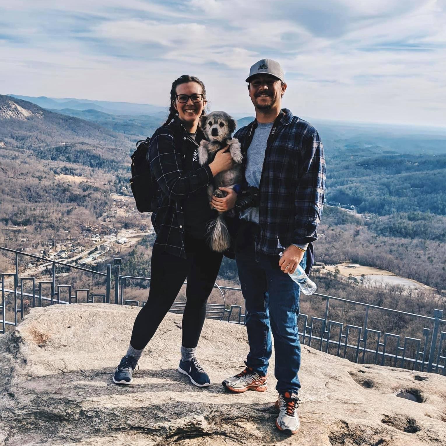 Visiting North Carolina for the first time! Hector did a way better job at hiking up this mountain than either of us.