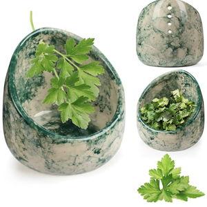 Pottery Herb Stripper Bowl, Handmade Ceramic Herb Peeling Bowl, for Separating Leaves and Stems (Green)