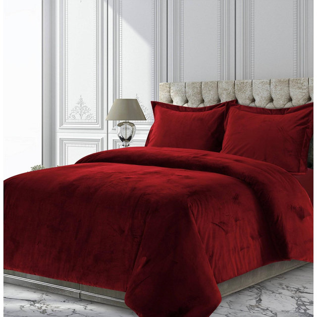 3pc Queen Venice Velvet Oversized Solid Duet Set Burgundy - Tribeca Living