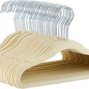 Amazon Basics Kids Velvet, Space Saving, Non-Slip Clothes Hangers for Infant and Toddler, Durable, 11.6 inches (for baby clothes), Pack of 50, Beige