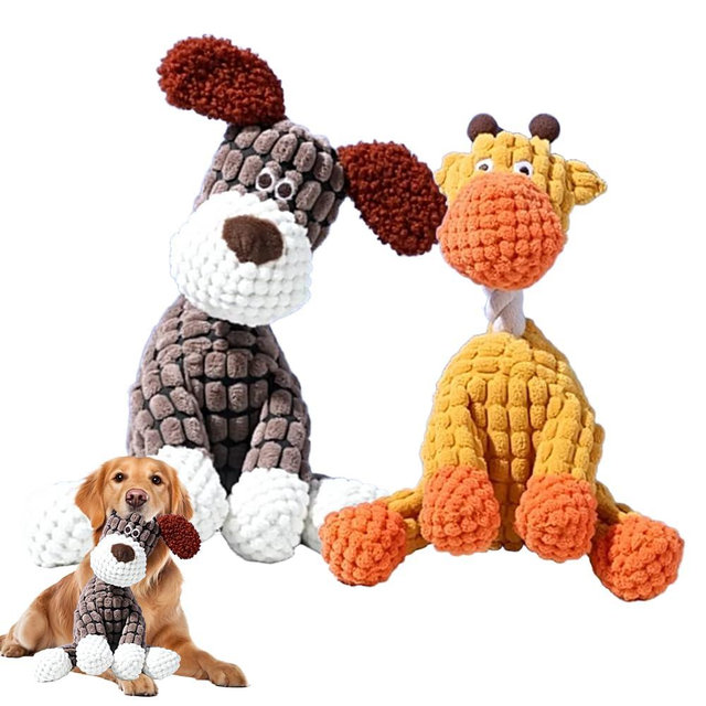 2026 New Dog Toys, Indestructible Plush Dog Toy for Aggressive Chewers, Interactive Squeaky Soft Puppy Chew Toy, Durable Teething Toys for Small Medium Large Dogs (Brown+Orange)