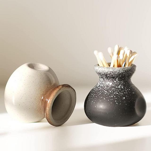 Laicengo Match Holder with Striker, Matches in a Jar, Ceramic Match Box for Home Decor, Candles, Fireplace, Bathroom - Match Striker Jar for Cute and Fancy Matches- Set of 2 - (Matches Not Included)