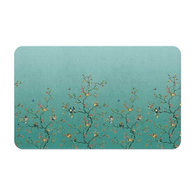 Livetty Bath Mat Velvet Bathroom Rug Green Bird Floral Tree Carpet (16" X 24", Green Floral Tree)