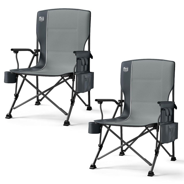 TIMBER RIDGE Oversized Folding Camping Chair High Back Heavy Duty for Adults Support up to 500lbs with Cup Holder, Side Pocket Cooler Bag 2 Pack