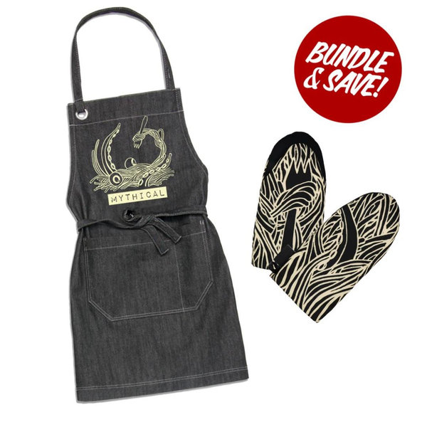 Mythical Kitchen Apron + Oven Mitts Bundle