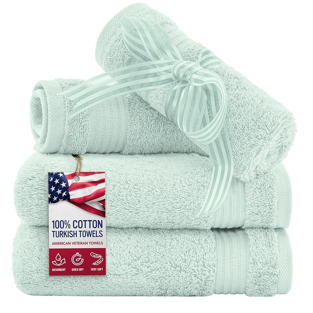 American Veteran Towel, 100% Cotton Turkish Washcloths for Bathroom Essentials 4 Pack, Soft Absorbent Wash Cloths Quick Drying Small Towels Washrags, Mint Green
