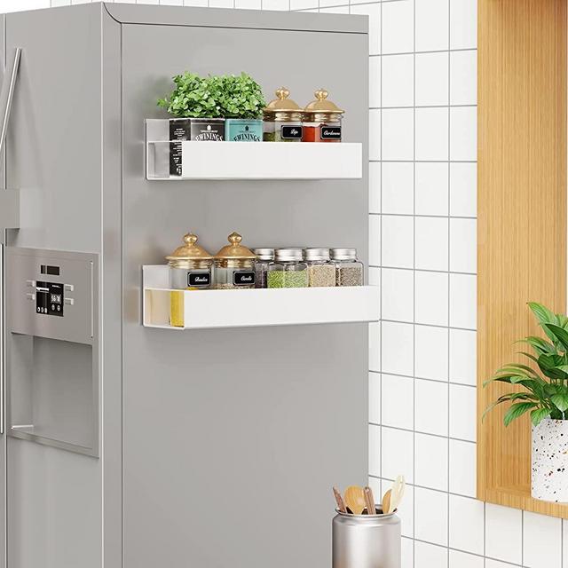 Vetacsion 2 Pack Moveable Fridge Magnetic Spice Racks,Metal White