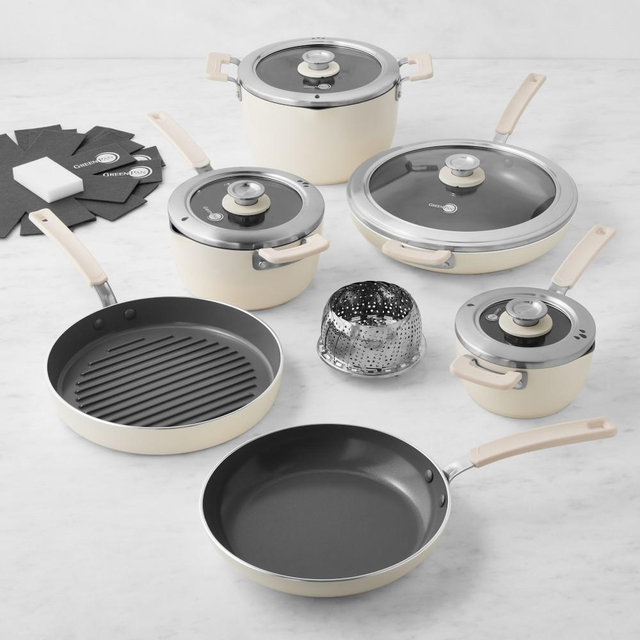 GreenPan™ Space Saving Stack Ceramic Nonstick 11-Piece Cookware Set, Cream