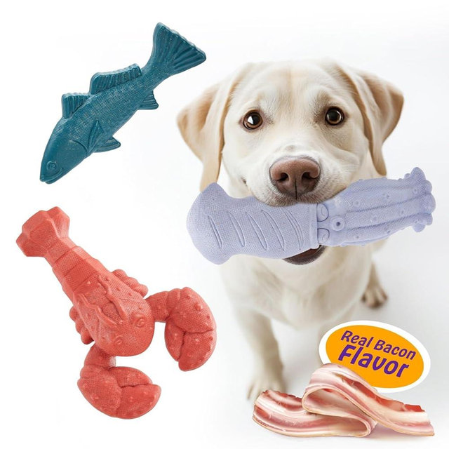 Kimee Dog Toys for Aggressive Chewers, 3 Pack Indestructible Dog Chew Toys, Super Chewer Toys with Tough Nylon Bacon Flavor for All Breed Sizes, Teeth Cleaning & Training, Boredom Relief