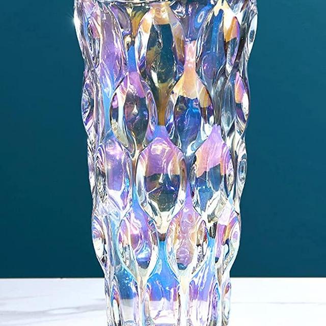 Yuccasly Crystal Glass Colorful Vase,Flower Vase Decor for Home Dining Table Living Room,Office Wedding Holiday Party,Handmade Decorative Flower Vase