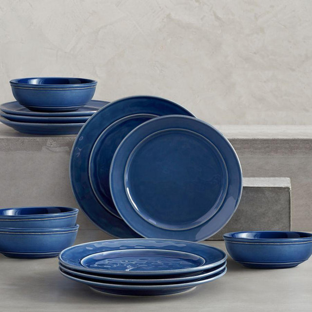 Cambria Stoneware 12-Piece Dinnerware Set, 10 3/4" Dinner Plate with Soup Bowl - Ocean