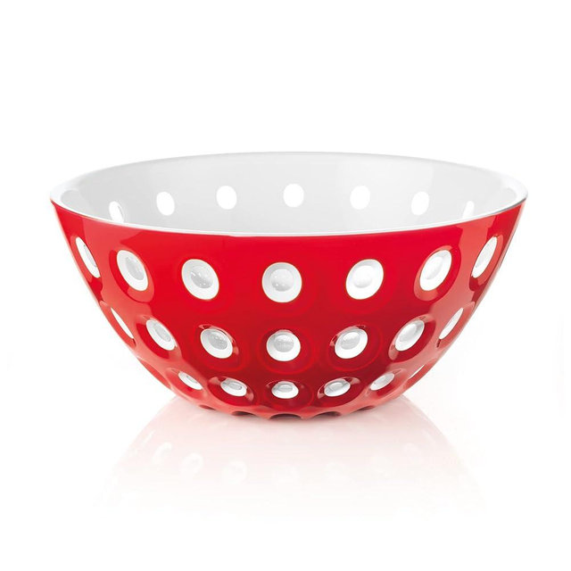 Guzzini Le Murrine 9.8" Bowl - Red & White - 3 Color Technology, Chip Resistant & Unbreakable, Reusable, BPA-Free, Cereal, Soup, Fruits - Mixing Bowl for Kitchen Ingredients