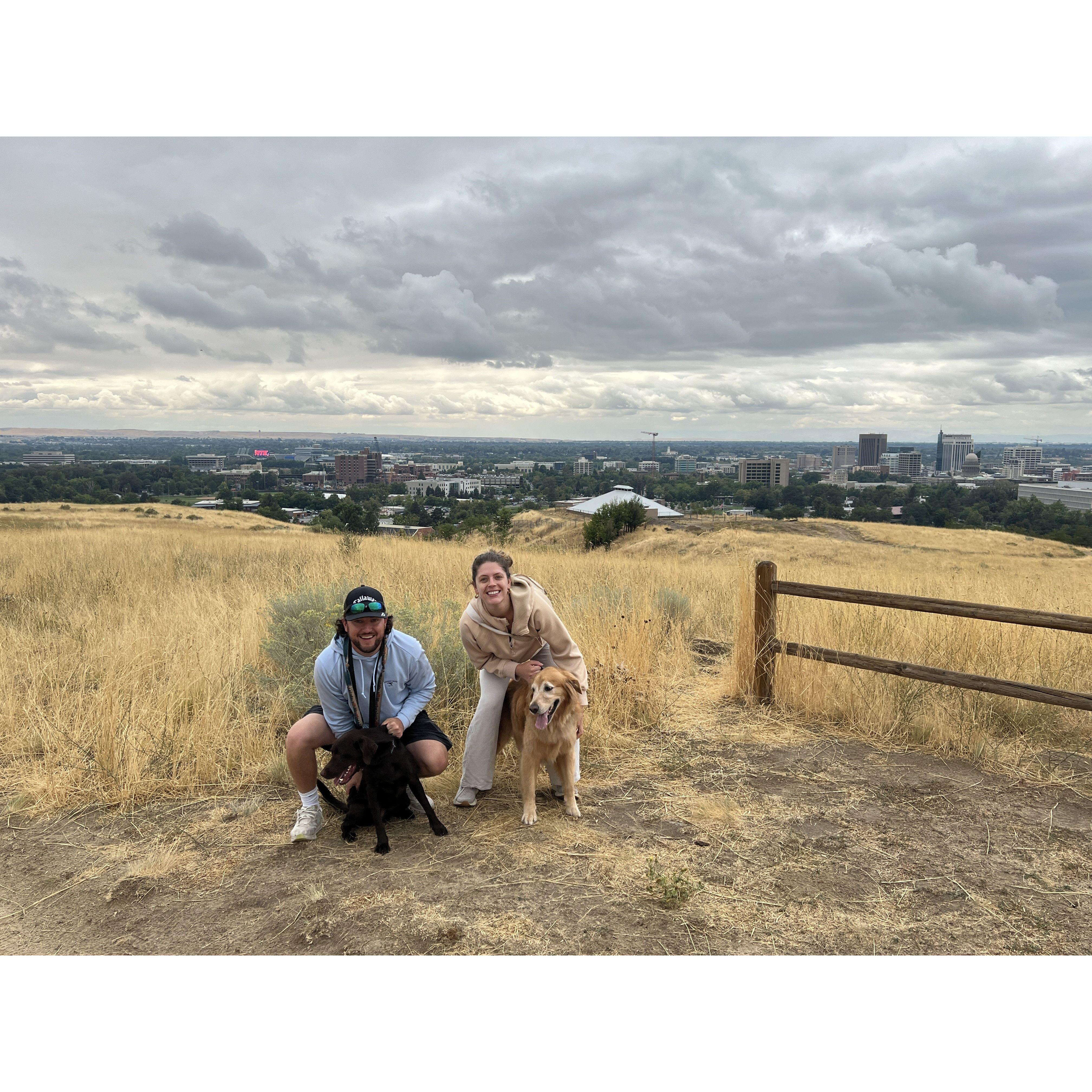 Attempting to get a family photo with Beau and Marley. A stop in Boise, ID to see Uncle Chris