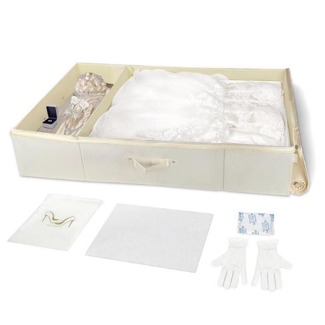 Large Wedding Dress Preservation Box – Breathable Storage Box with 50 Acid-Free Tissue Paper Microfiber Glove Dust Bag & Clothing Desiccant – Keepsake Chest for Gowns, Heirlooms, and Bridal Dresses