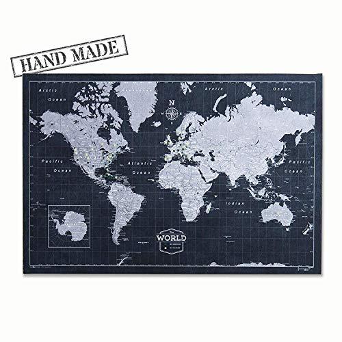 Push Pin World Map Board - With Push Pins to Mark World Travel - Handmade in Ohio, USA - Design: Modern Slate