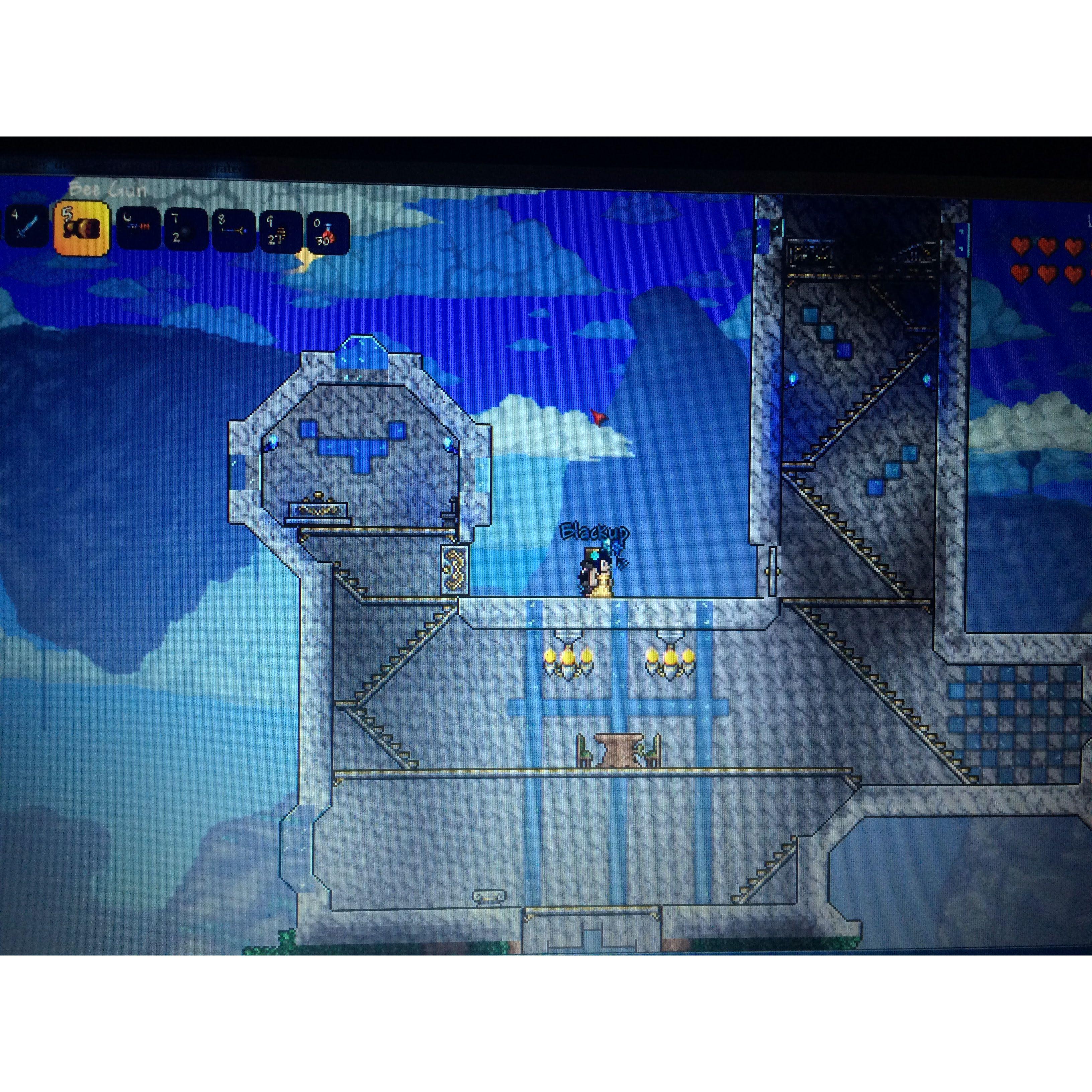 January 2017: We spent a lot of time getting to know each other while playing Terraria into the wee hours of the night. Yes, that is a bee gun and a golden wedding dress (!!).