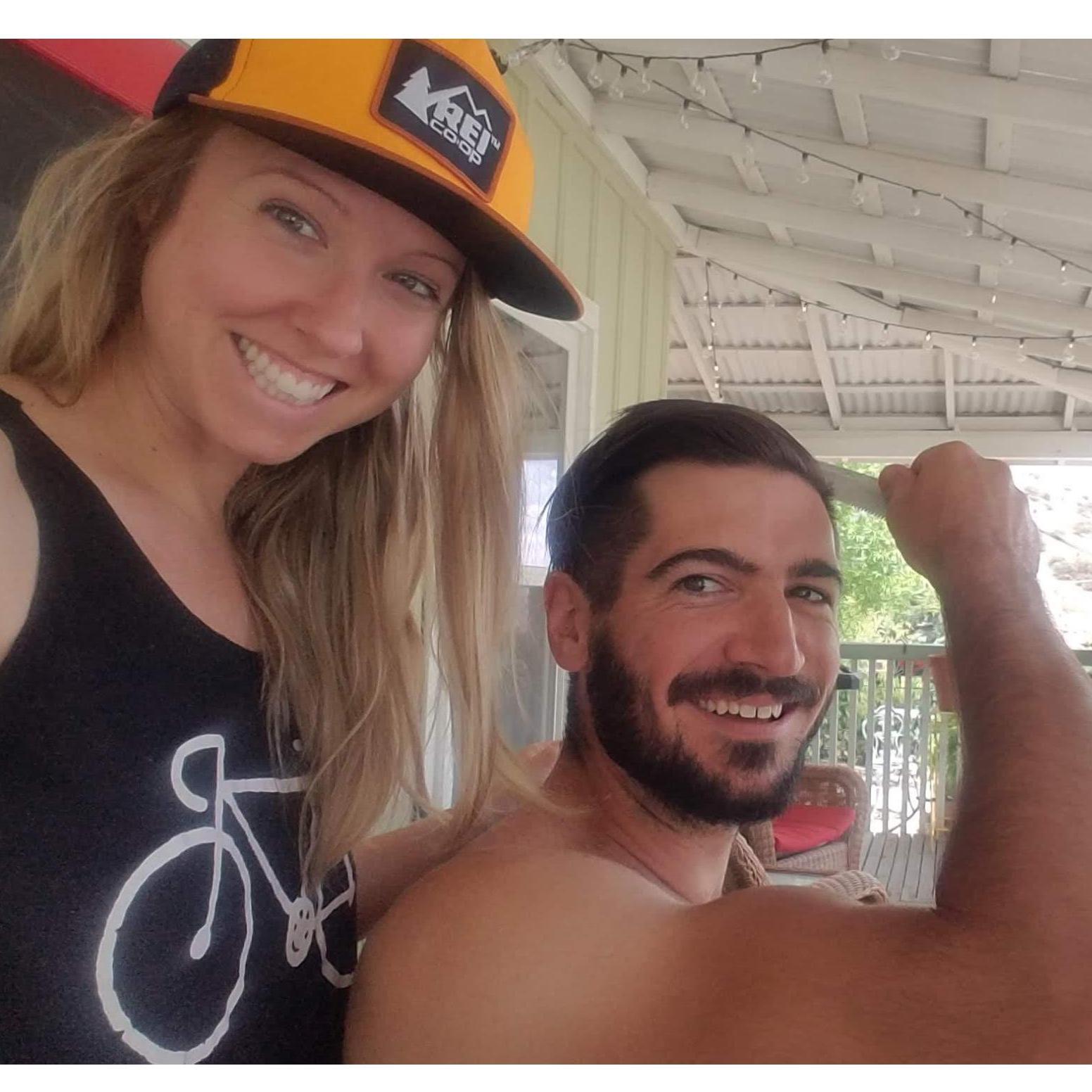 During the pandemic... Kayla learns to cut Mike's hair