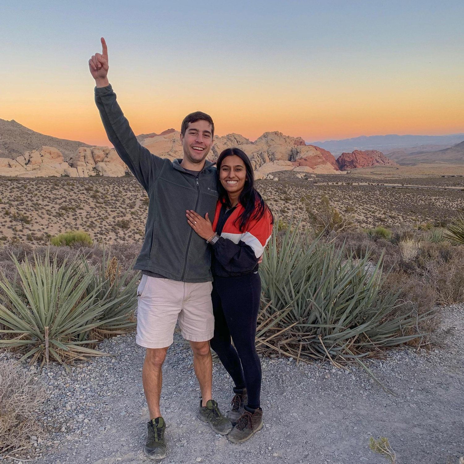 Tim proposed on November 2, 2019 after 2 years of dating. This was at Red Rocks Canyon, Las Vegas, while we were hiking!