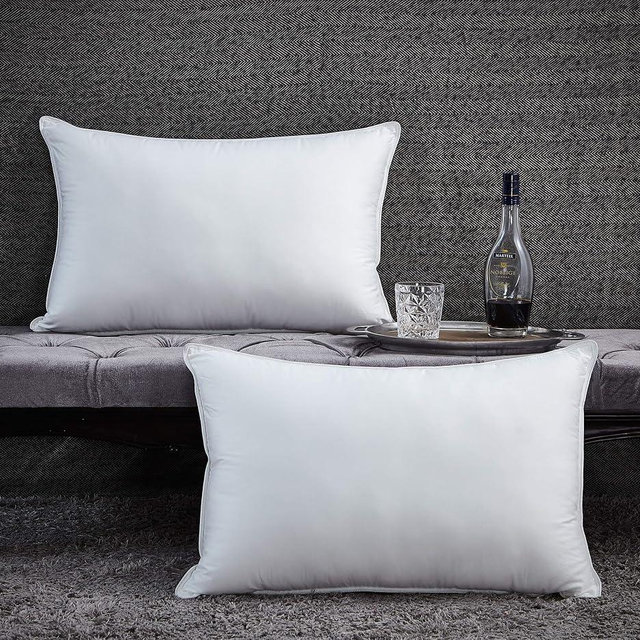 Luxurious Premium Goose Down Pillow - 100% Egyptian Cotton Cover, Medium Firm, King Size, White Color