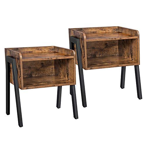 VASAGLE ALINRU Nightstand, Set of 2 Stackable End Table, Side Table for Small Spaces, Industrial Accent Furniture, Metal Frame, Rustic Brown ULET188X