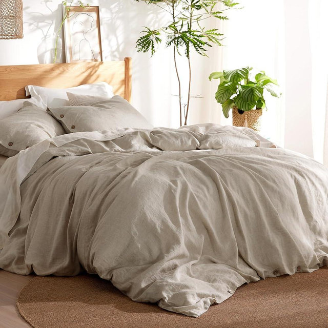 Bedsure Linen Duvet Cover Full Size- Linen Cotton Blend Bedding Set, Soft & Cozy, 3 Pieces, 1 Duvet Cover 80x90 Inches and 2 Pillowcases, Natural Color Cooling Bedding, Comforter Sold Separately