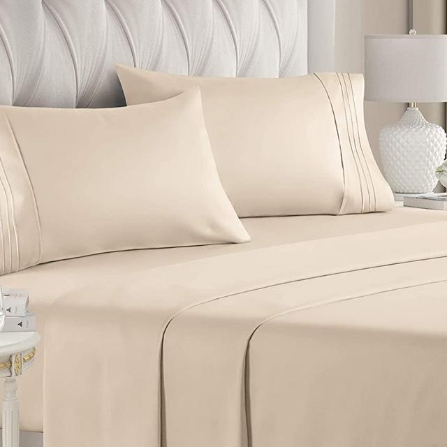 Queen Size Sheet Set - 4 Piece Set - Hotel Luxury Bed Sheets - Extra Soft - Deep Pockets - Easy Fit - Breathable & Cooling - Wrinkle Free - Comfy – Cream Bed Sheets - Queens Sheets (Queen, Cream)