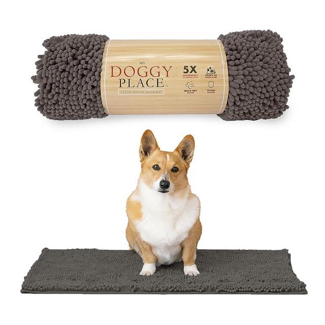 My Doggy Place Microfiber Dog Mat for Muddy Paws, 31" x 20" Ash - Absorbent and Quick-Drying Dog Paw Cleaning Mat, Washer and Dryer Safe - Non-Slip Rubber Backed Dog Floor Mat, Medium