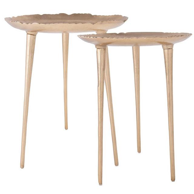 Small Round Gold End Table Set by Objet D’Art, Accent, Side, Pedestal, Cocktail and Drink Tables for Living Room and Small Spaces, Trieste Décor Set of 2, 21” and 18.5” Height