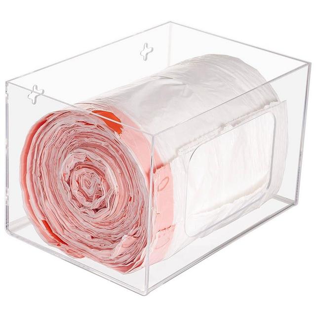 SEANADO Extra Large Trash Bag Dispenser Roll Holder, Wall Mount Acrylic Kitchen Under Sink Pantry Organizer Storage Box for 13 33 30 Gallon Garbage Bag Grocery Bag Plastic Bag