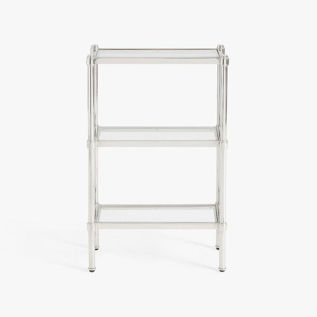 Everson Wide Etagere, Polished Nickel