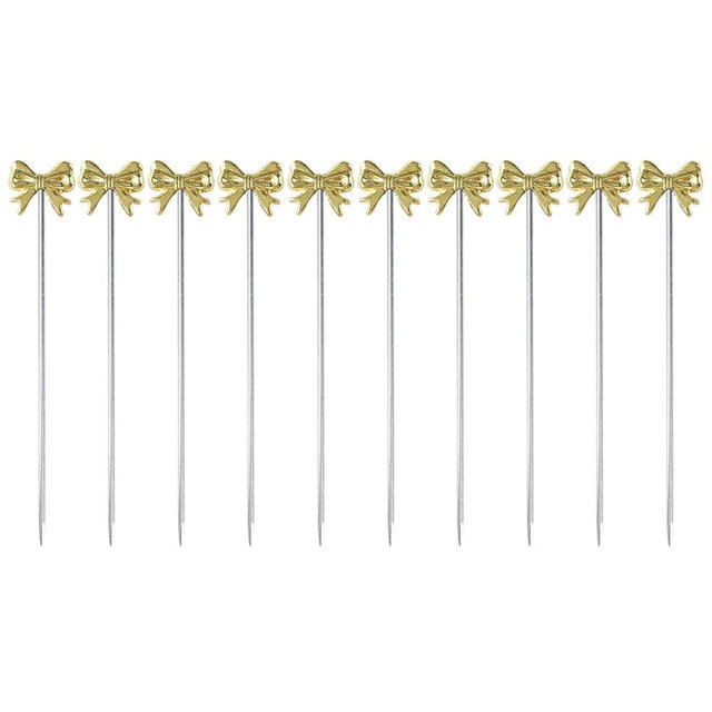 Natrspax 10Pcs Bow Cocktail Picks,Stainless Steel Reusable for Party Food Sticks Cocktail Appetizer Fruit Dessert Picks (Gold)