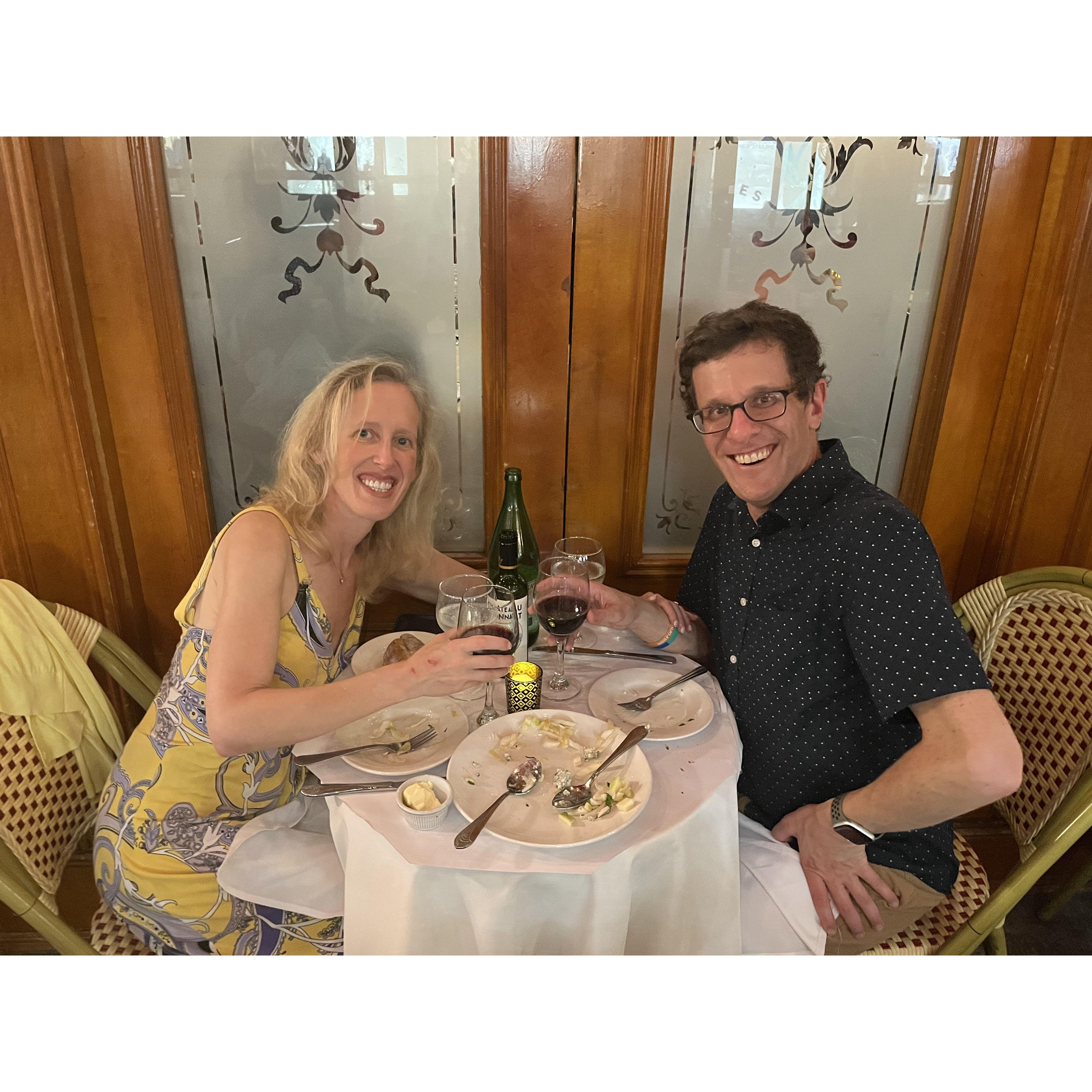 Engagement celebration dinner at the same restaurant where Andrew first said “I love you” ❤️