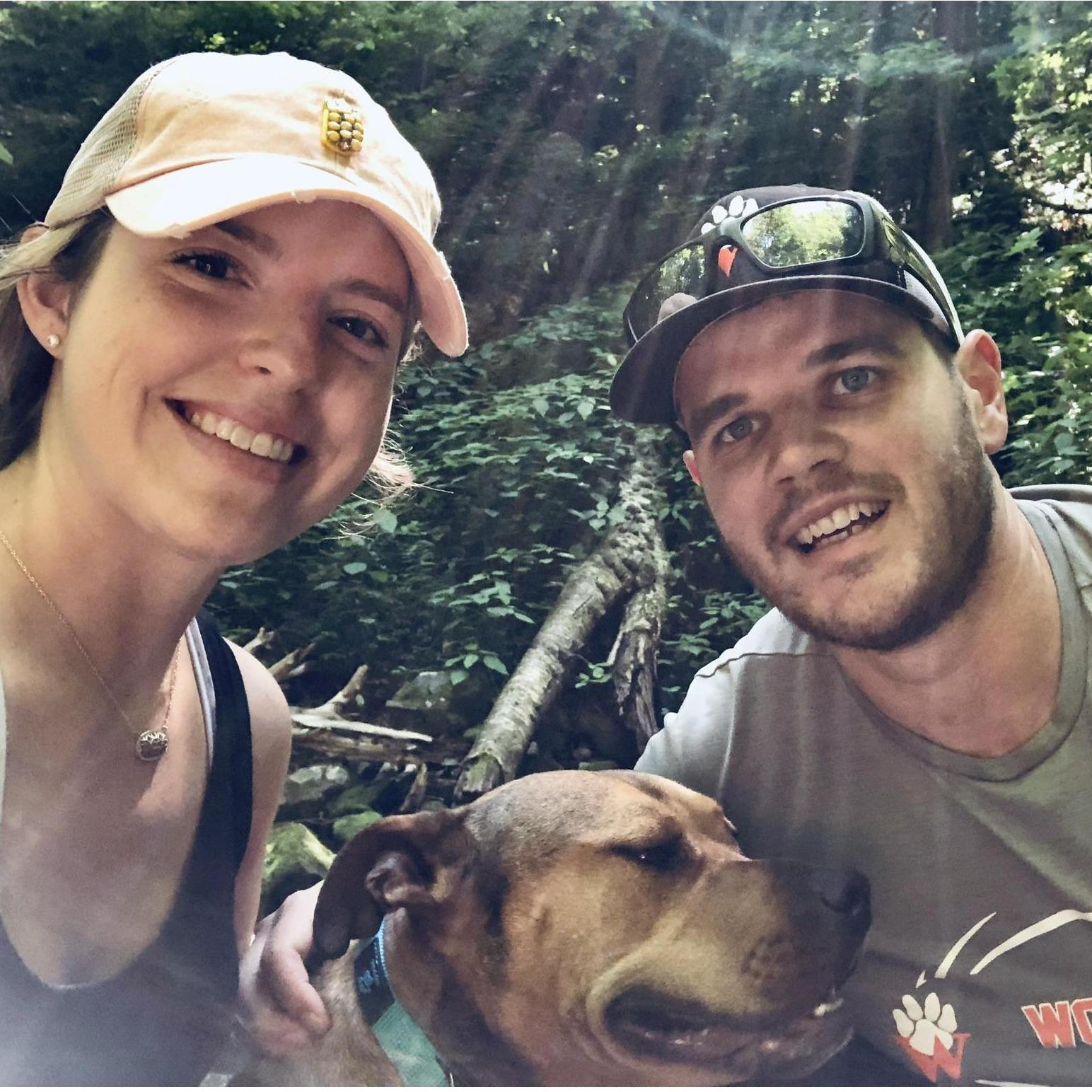 When Liz learned Mike doesn’t like small spaces lol! Liz booked a Getaway house aka a tiny house in the woods. They made the best of it with Mikes dog, Julian.
