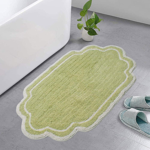 Home Weavers Allure Collection 100% Cotton Bathroom Rug, Soft and Absorbent Bath Rugs, Non-Slip Bath, Machine Wash Dry Bath Mats for Bathroom Floor, 21Lx34W Bath Rug, Green