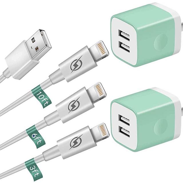 ARCCRA Phone Charger, (10FT+6FT+3FT) Long USB Fast Charging Sync Cable + 2-Pack Dual USB Wall Charger Plug Adapter Compatible with iPhone 11/Xs/XR/X/8/7/6 /Plus/SE/SE2 2020, iPad (5-in-1)