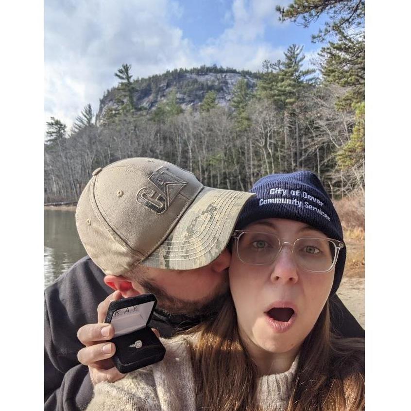 Quinten surprised Sam by proposing during a selfie moment! This is Echo Lake in North Conway, New Hampshire, one of our favorite places to be.