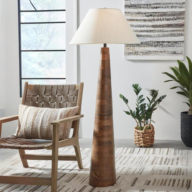 Signature Design by Ashley Danset Contemporary Wood Floor Lamp with 3-Way Switch, Light Brown