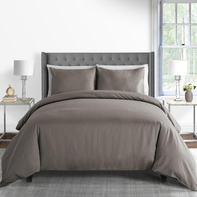 625-Thread-Count Pinstripe King Duvet Cover Set in Mink