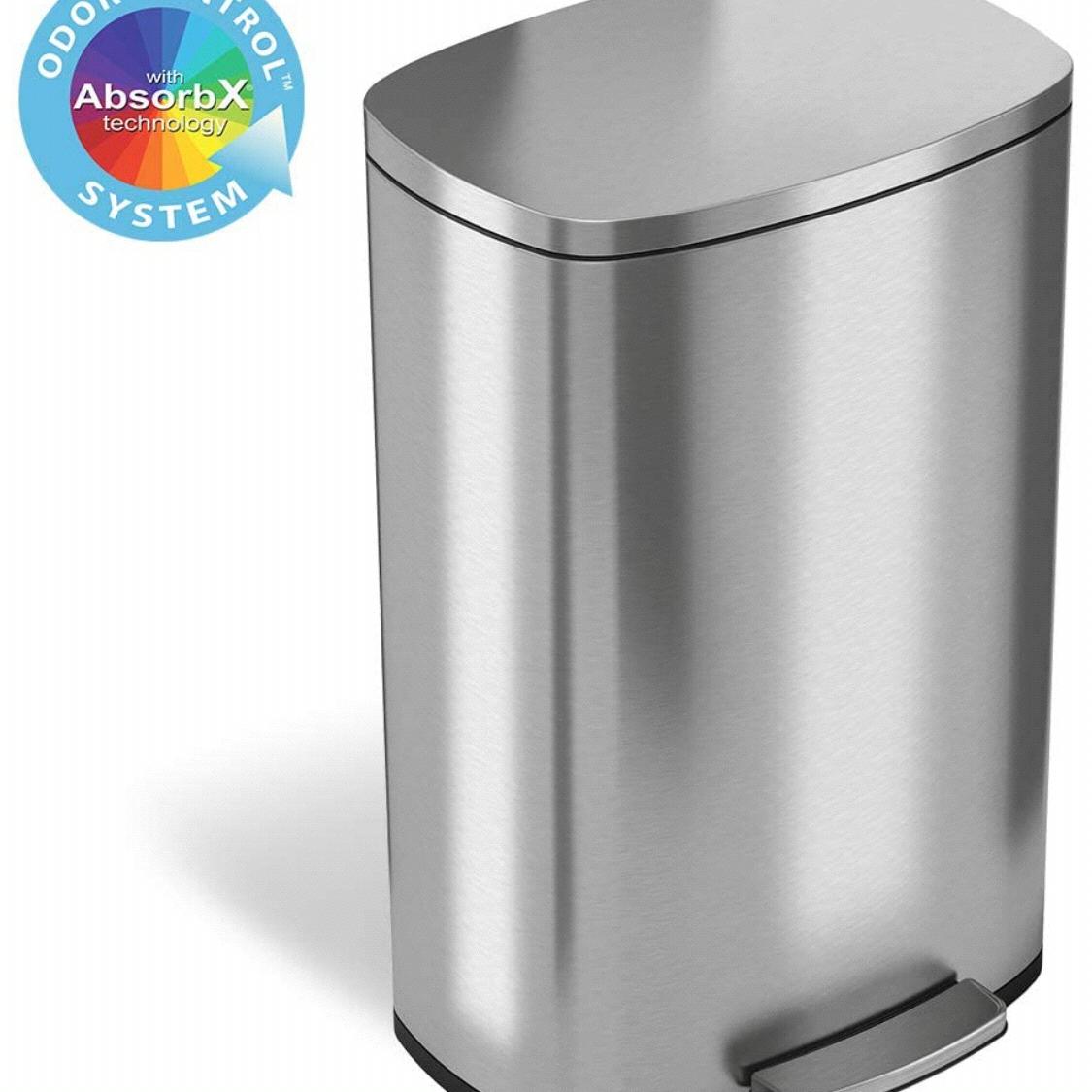 iTouchless SoftStep 13.2 Gallon Stainless Steel Step Trash Can with Odor Control System, 50 Liter Pedal Garbage Bin for Kitchen, Office, Home - Silent and Gentle Open and Close