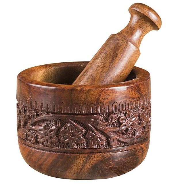Rusticity® Indian Rosewood Antique Mortar & Pestle Mixing Grinder Set for Kitchen/Vintage Rustic Handcarved Spice & Herbs Crusher Bowl/Handmade Decorative Sheesham Manual Kharal Smasher, 4.0x4.0x4"