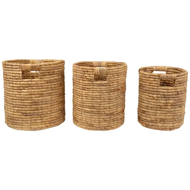 Northlight Natural Woven Table and Floor Cylindrical Seagrass Baskets - Brown - Set of 3